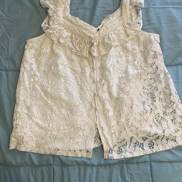 Torrid White Ruffled Blouse with Square Neckline - Picture 2 of 9